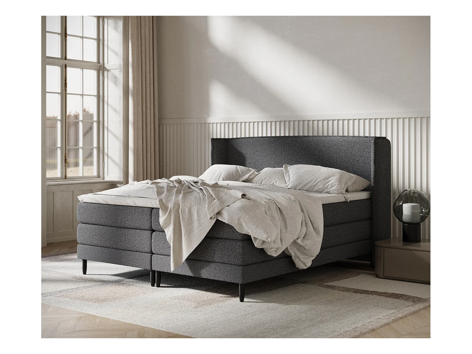 Lit boxspring en toile tissée Carizzo - matelas - surmatelas - 180x200 cm - noir
