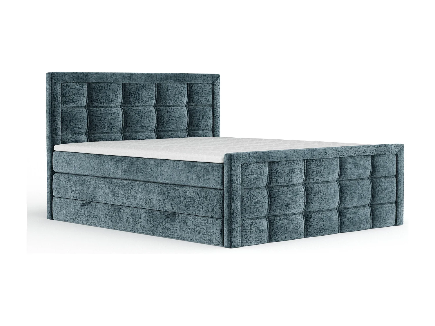 Lit boxspring en tissu chenille Ambrosia - matelas - surmatelas - 160x200 cm - bleu