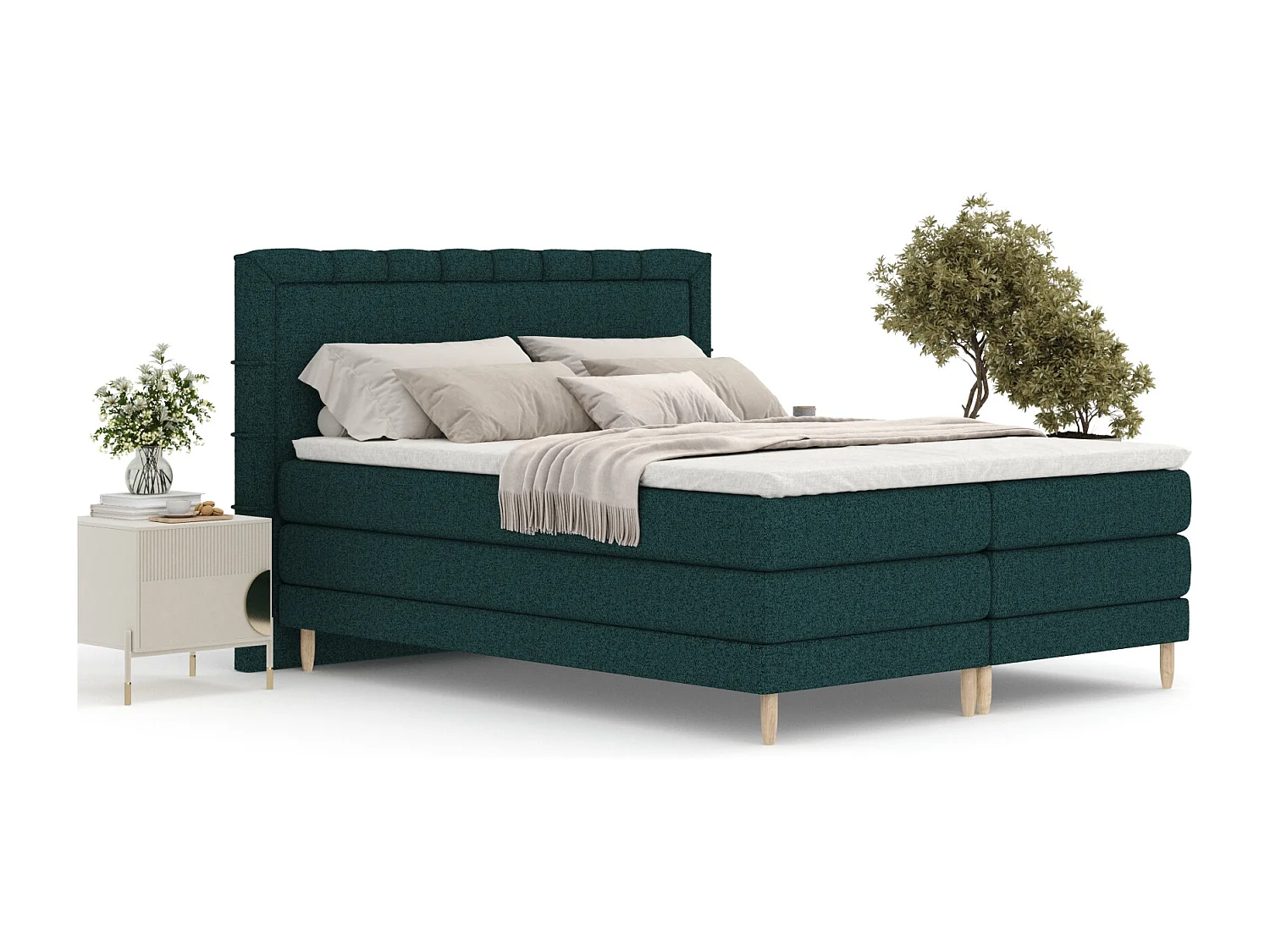 Lit boxspring en toile tissée Rimini - matelas - surmatelas - 140x200 cm - vert