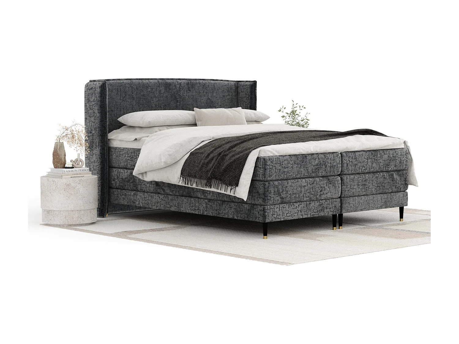 Boxspringbett aus Chenille-Stoff Carizzo - Matratze - Toppermatratze - 160x200 cm - anthrazit