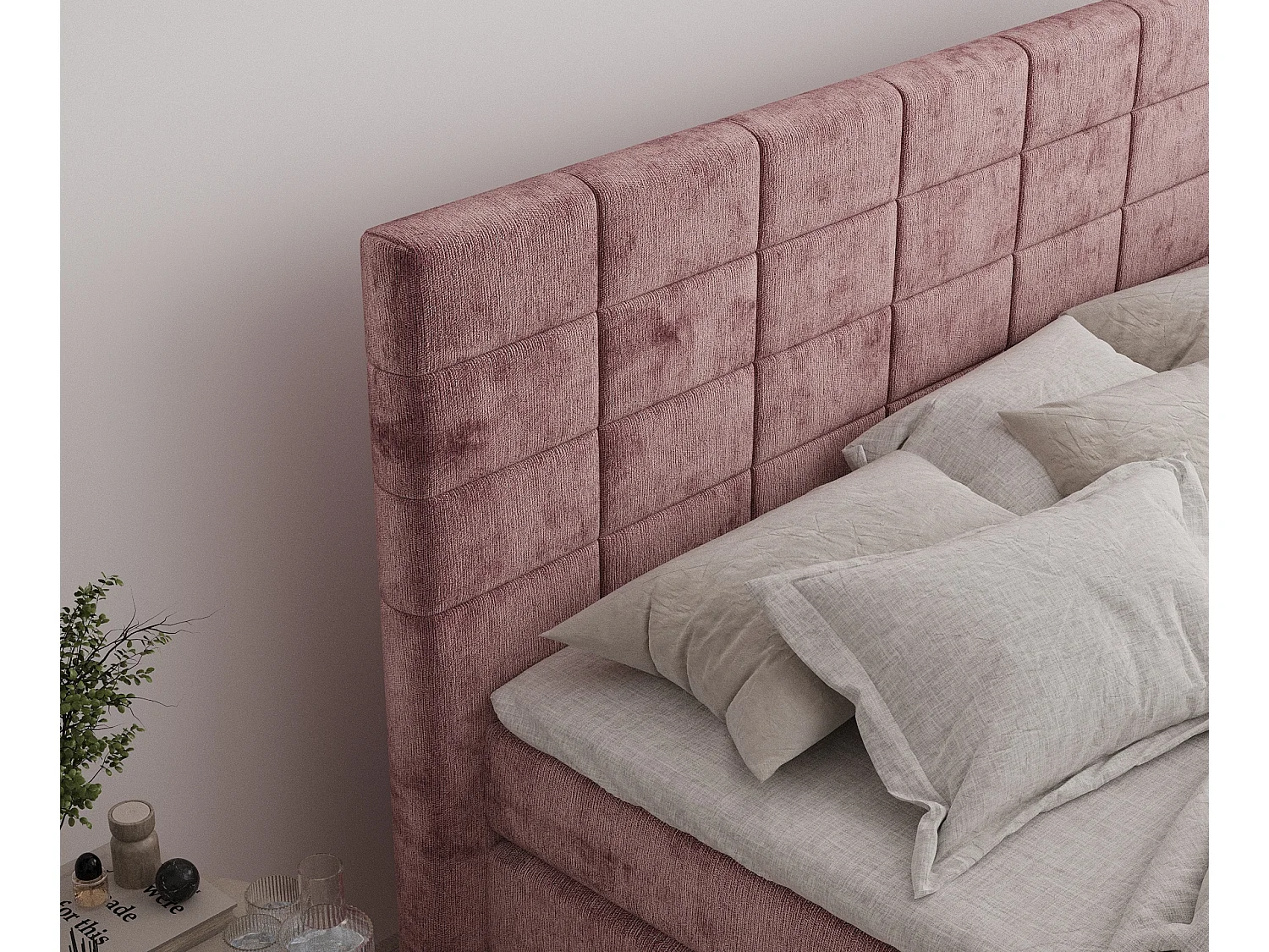 Boxspringbett aus Chenille-Stoff Ava - Matratze - Toppermatratze - 160x200 cm - rosa