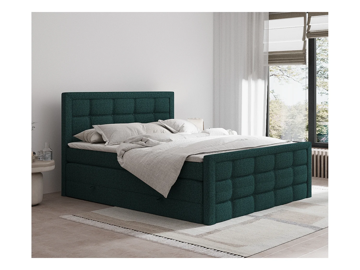 Lit boxspring en toile tissée Ambrosia - matelas - surmatelas - 180x200 cm - vert