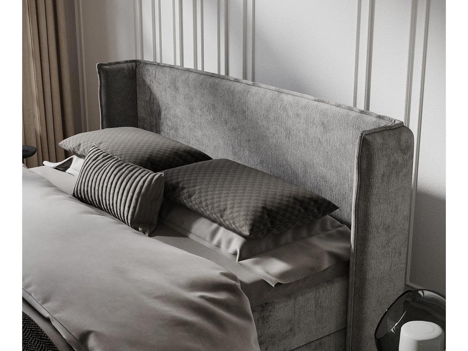 Lit boxspring en tissu chenille Passion - matelas - surmatelas - 140x200 cm - gris