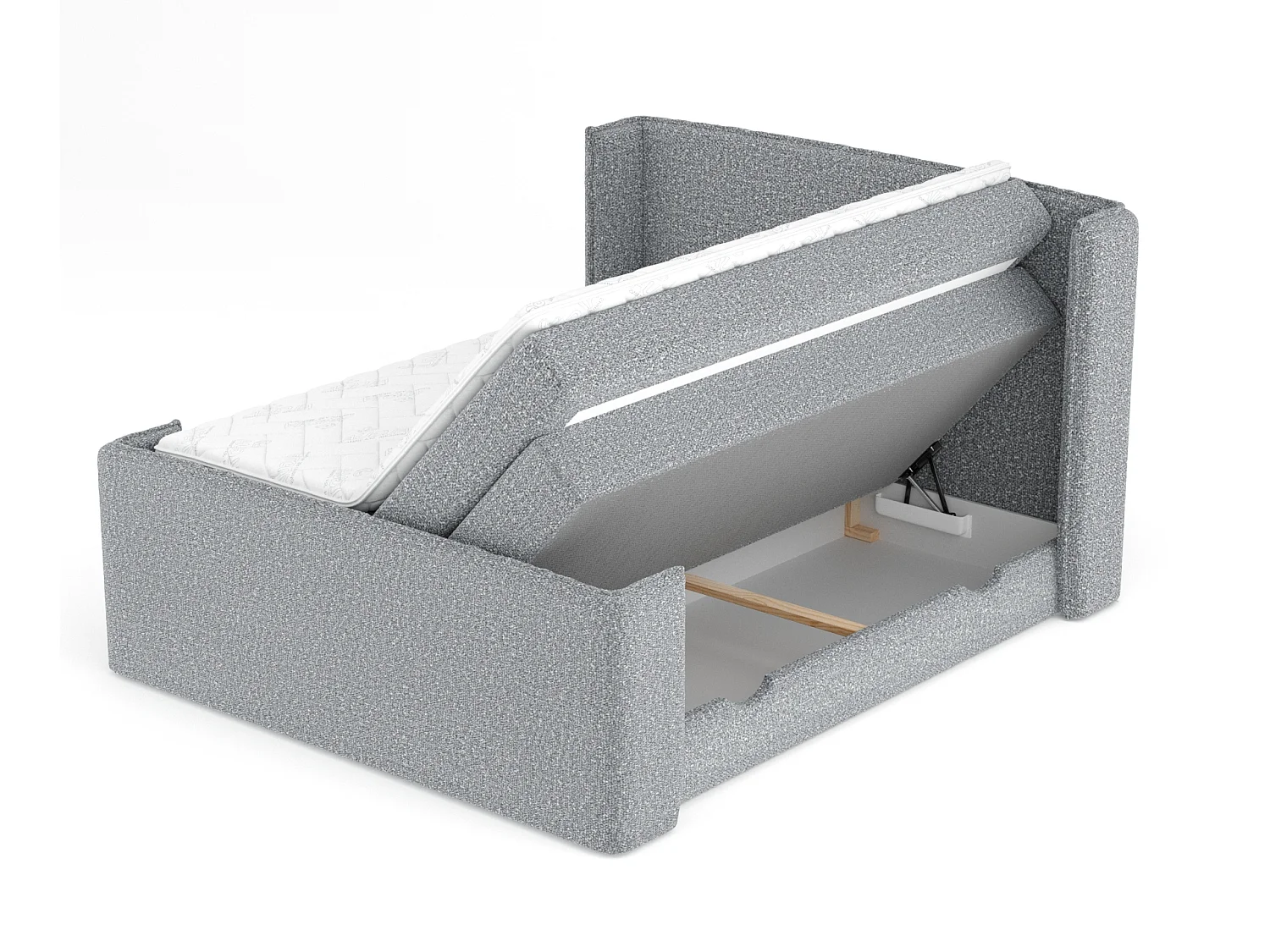 Boxspringbett aus Boucle-Stoff Freeland - Matratze - Toppermatratze - 200x200 cm - grau