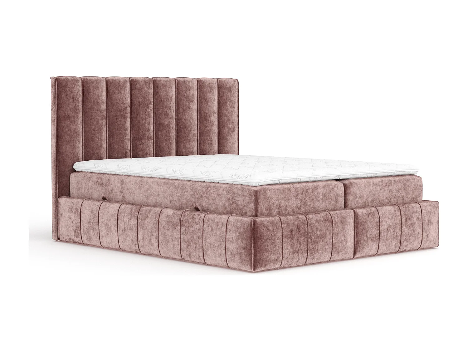 Boxspringbett aus Chenille-Stoff Moretti - Matratze - Toppermatratze - 200x200 cm - rosa