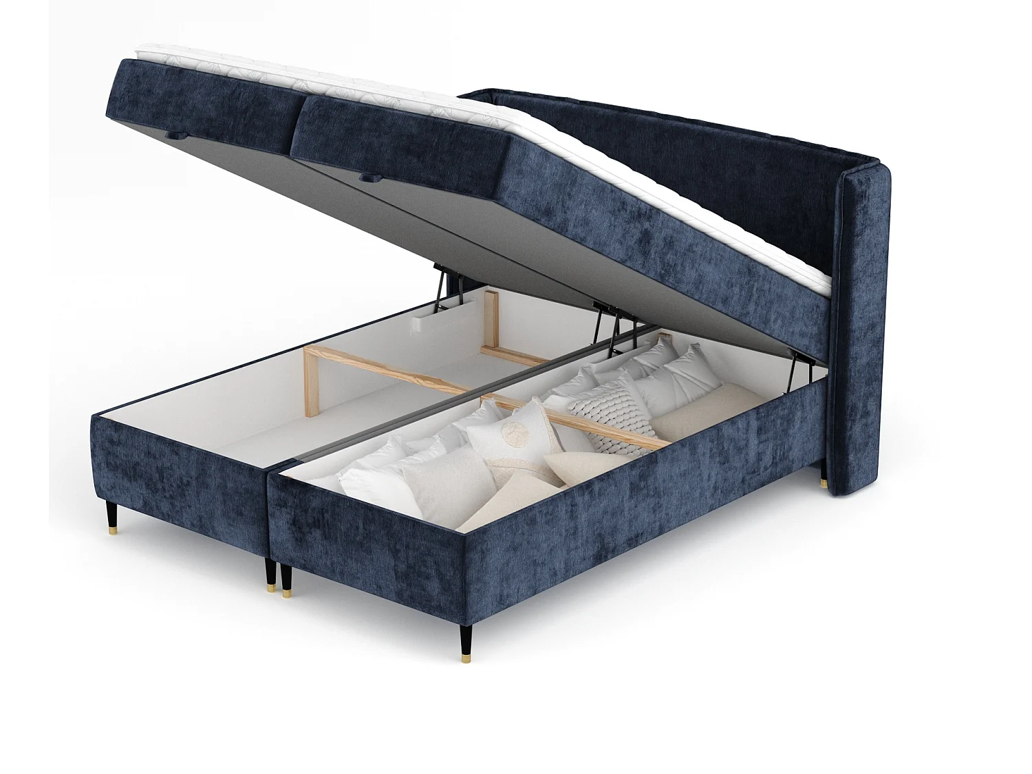 Boxspringbett aus Chenille-Stoff Monpelli - Matratze - Toppermatratze - 200x200 cm - marineblau