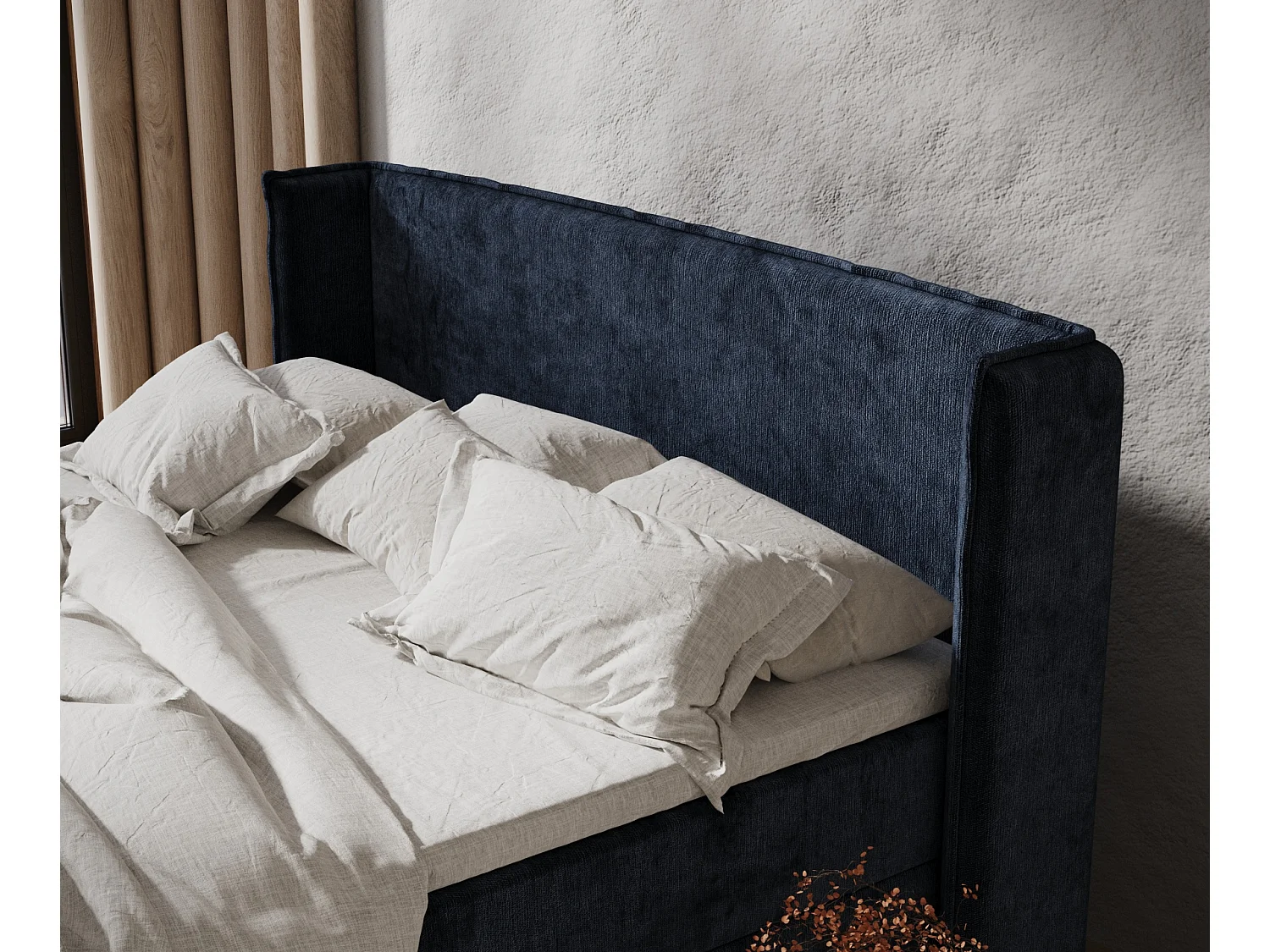 Boxspringbett aus Chenille-Stoff Monpelli - Matratze - Toppermatratze - 200x200 cm - marineblau