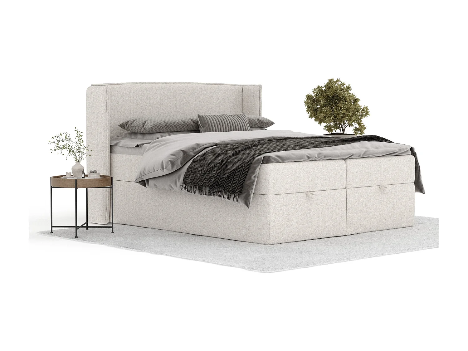 Lit boxspring en toile tissée Passion - matelas - surmatelas - 160x200 cm - beige