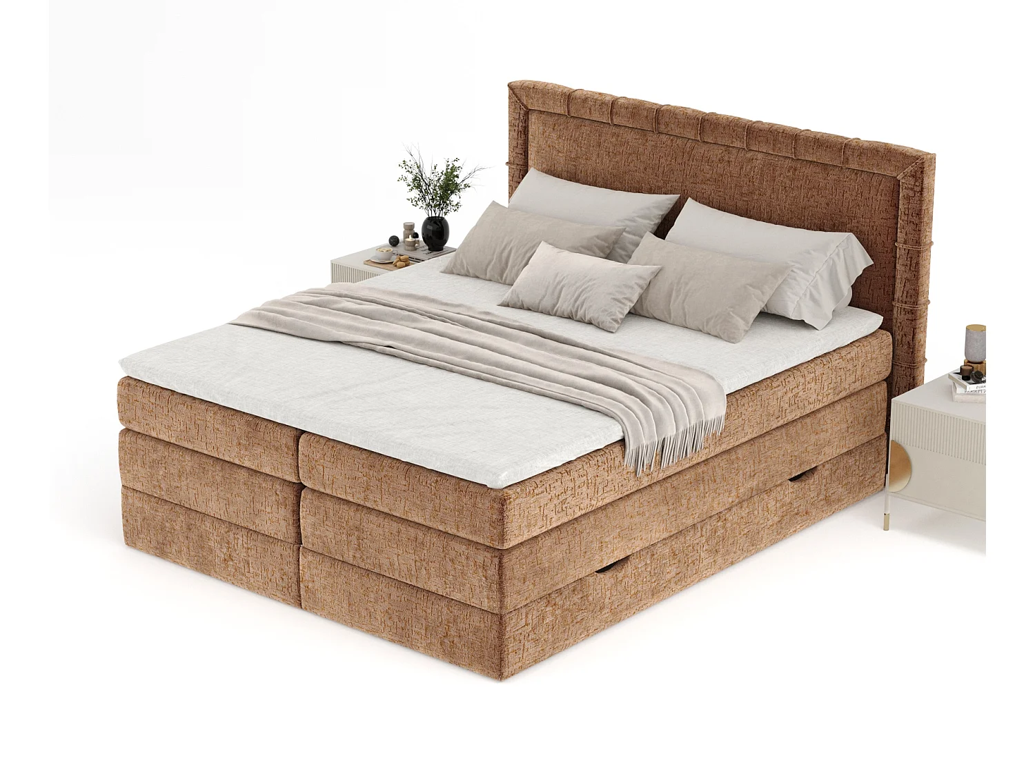 Boxspringbett aus Chenille-Stoff Rosabel - Matratze - Toppermatratze - 180x200 cm - kupferfarbe