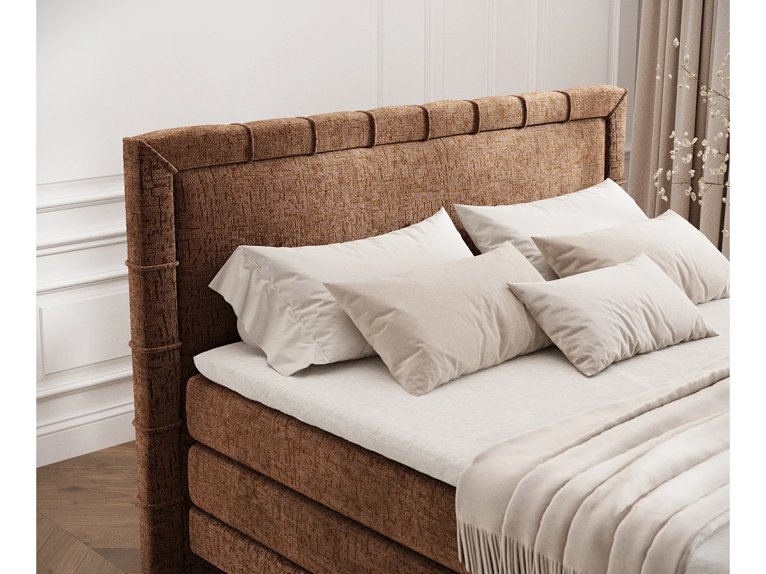 Boxspringbett aus Chenille-Stoff Rimini - materac - topper - 200x200 cm - kupferfarbe