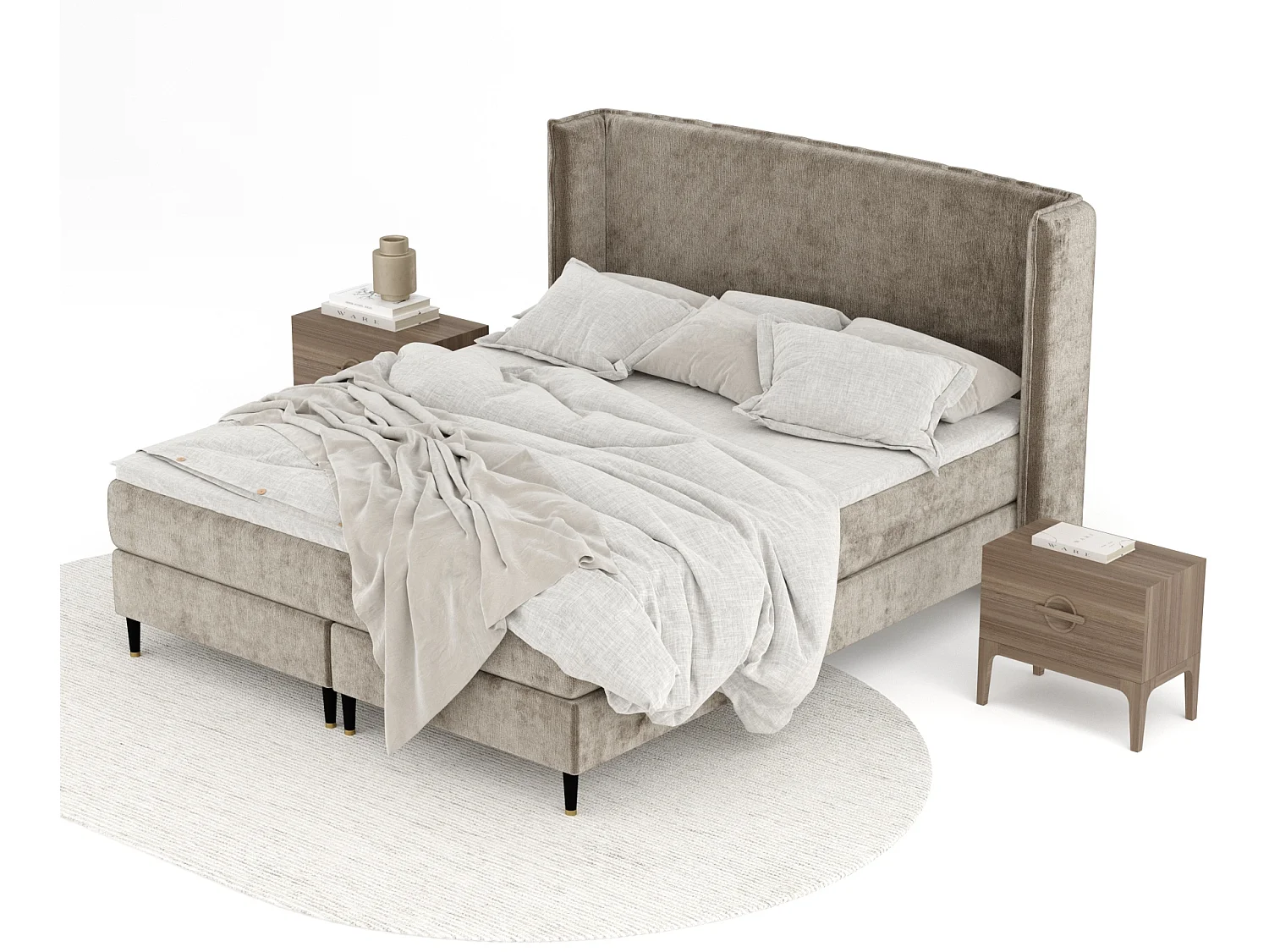 Boxspringbett aus Chenille-Stoff Ardis - Matratze - Toppermatratze - 180x200 cm - beige