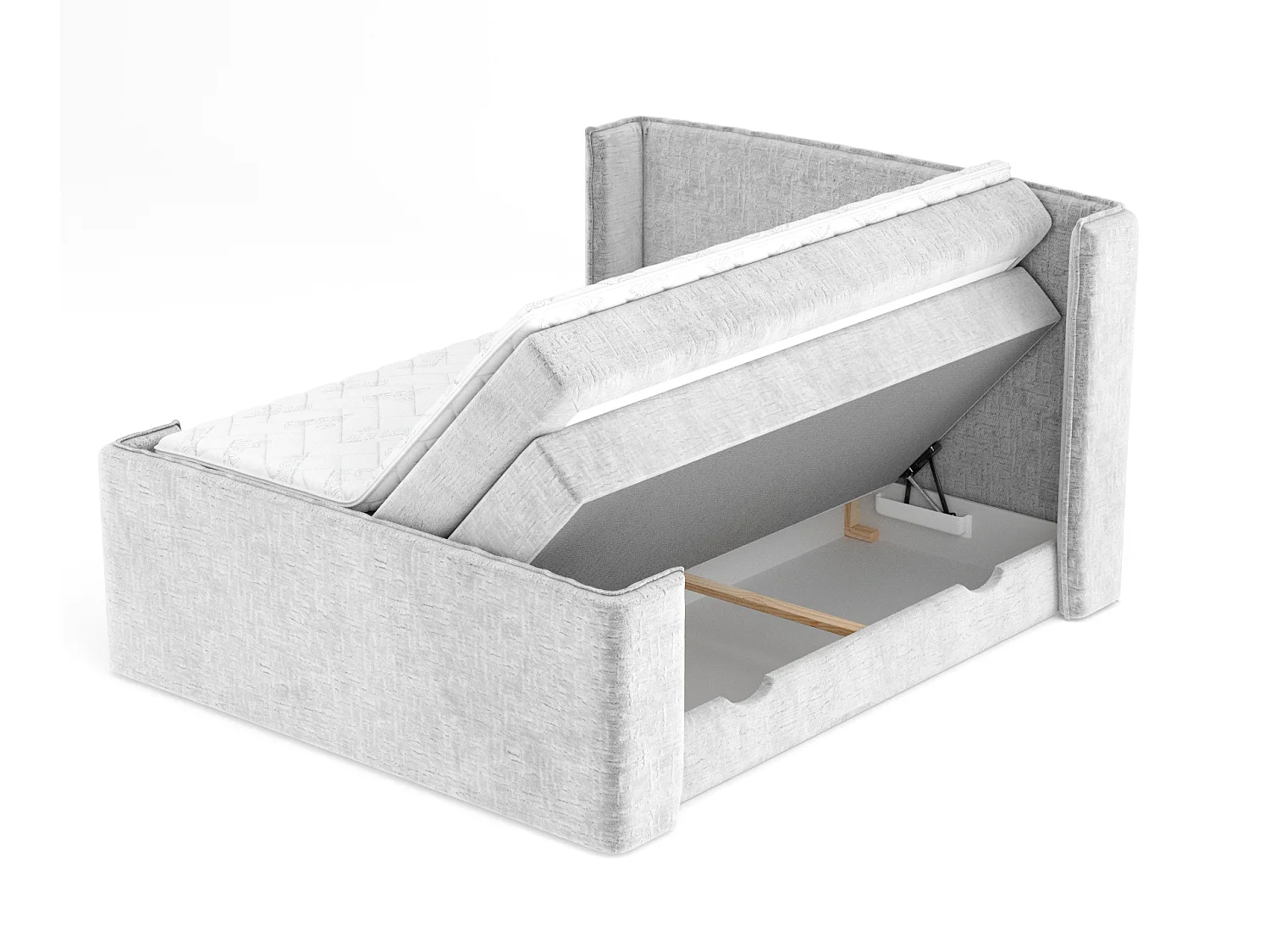 Boxspringbett aus Chenille-Stoff Freeland - Matratze - Toppermatratze - 180x200 cm - hellgrau