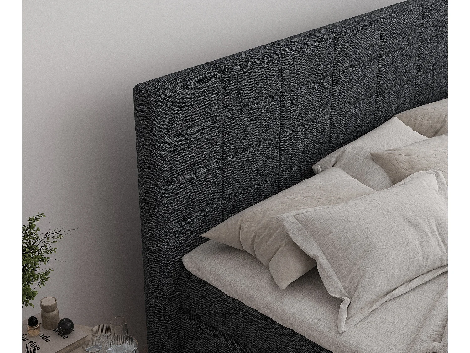 Lit boxspring en toile tissée Ava - matelas - surmatelas - 140x200 cm - noir