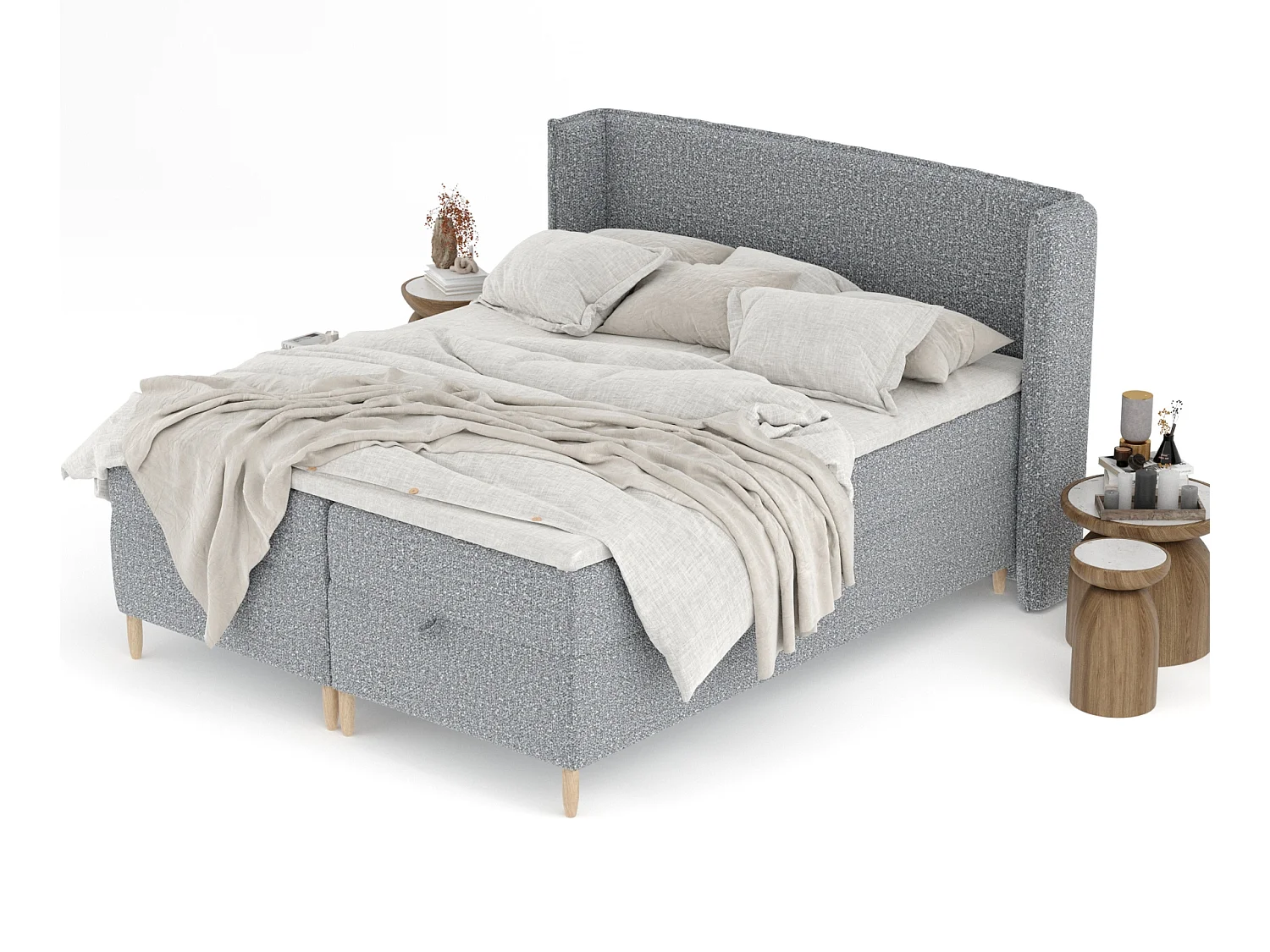 Lit boxspring en tissu bouclette Monpelli - matelas - surmatelas - 140x200 cm - gris