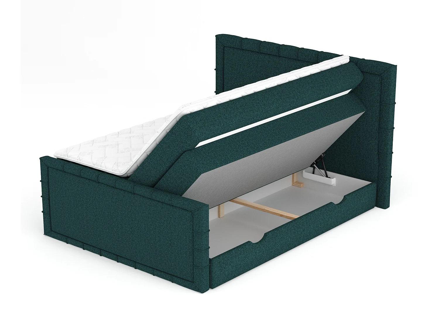 Boxspringbett im Webstoff Estelle - Matratze - Topper - 180x200 cm - grün