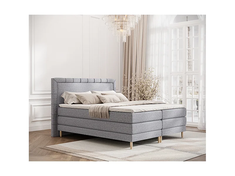 Boxspringbett aus Webstoff Rimini - Matratze - Toppermatratze - 160x200 cm - grau