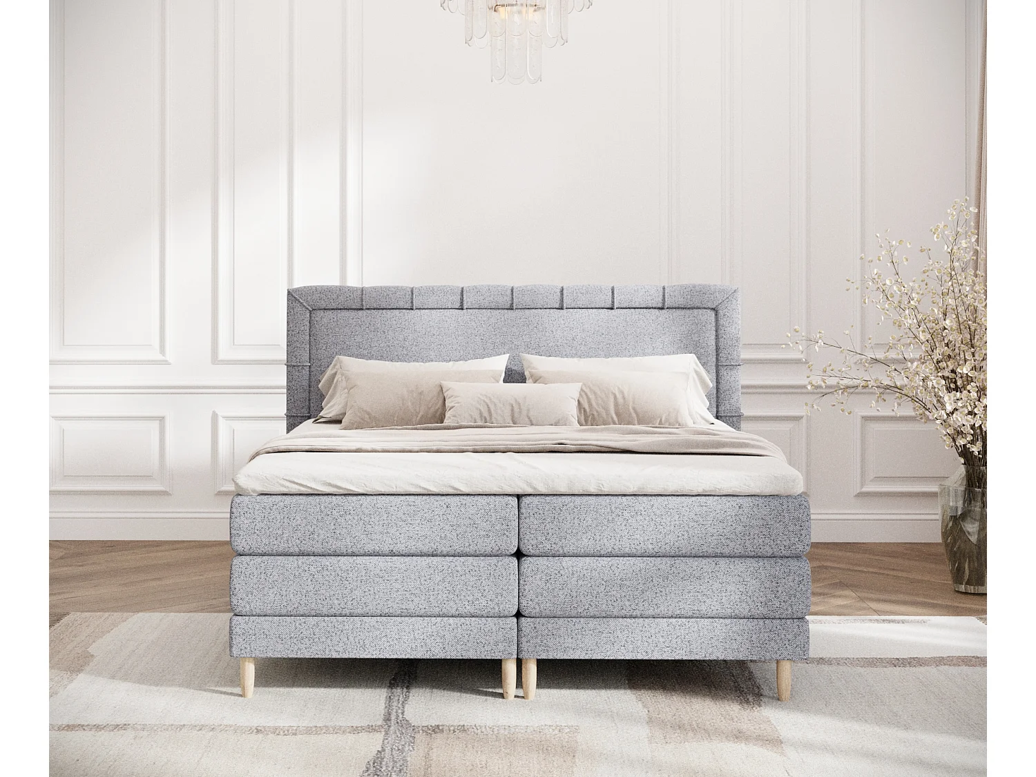 Lit boxspring en toile tissée Rimini - matelas - surmatelas - 160x200 cm - gris