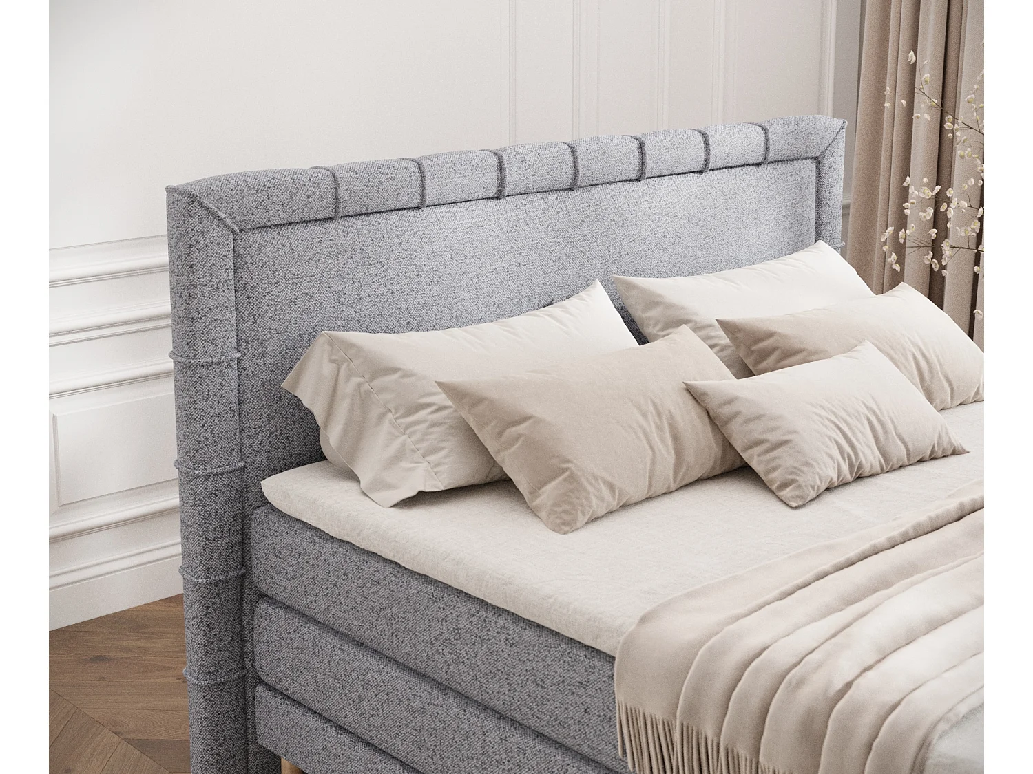 Lit boxspring en toile tissée Rimini - matelas - surmatelas - 160x200 cm - gris