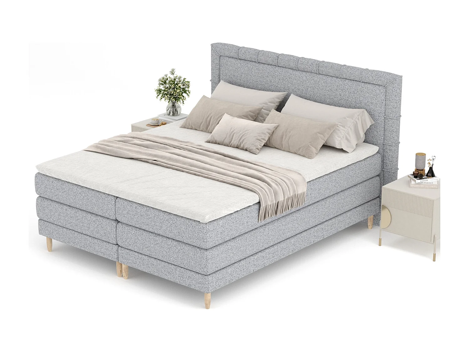 Lit boxspring en toile tissée Rimini - matelas - surmatelas - 160x200 cm - gris