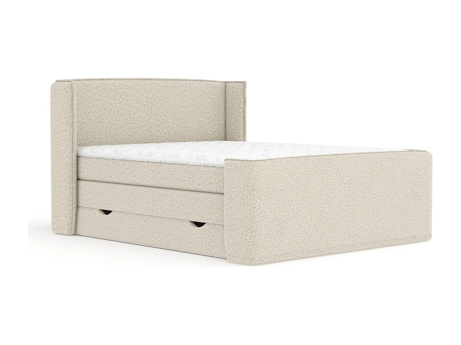 Boxspringbett aus Boucle-Stoff Freeland - Matratze - Toppermatratze - 180x200 cm - beige