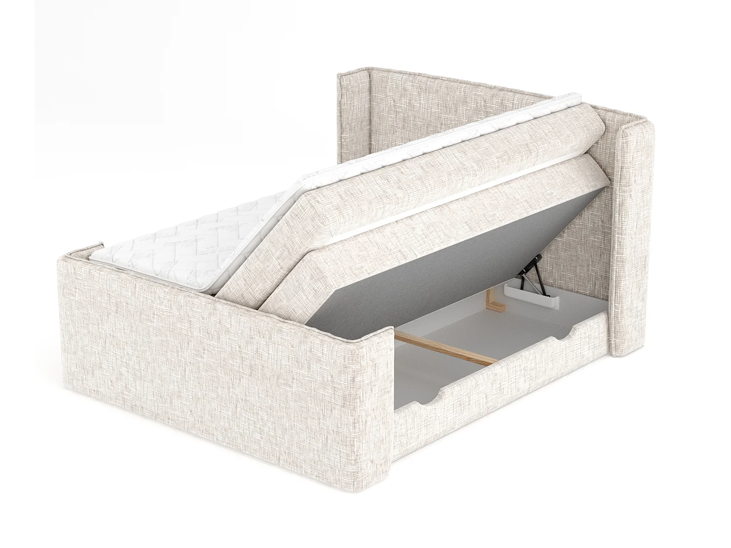 Boxspringbett aus Webstoff Freeland - Matratze - Toppermatratze - 140x200 cm - creme