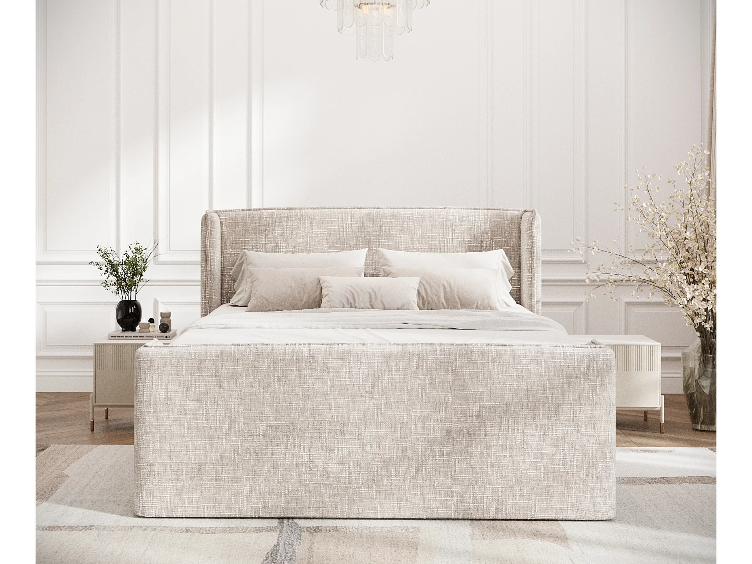 Boxspringbett aus Webstoff Freeland - Matratze - Toppermatratze - 140x200 cm - creme