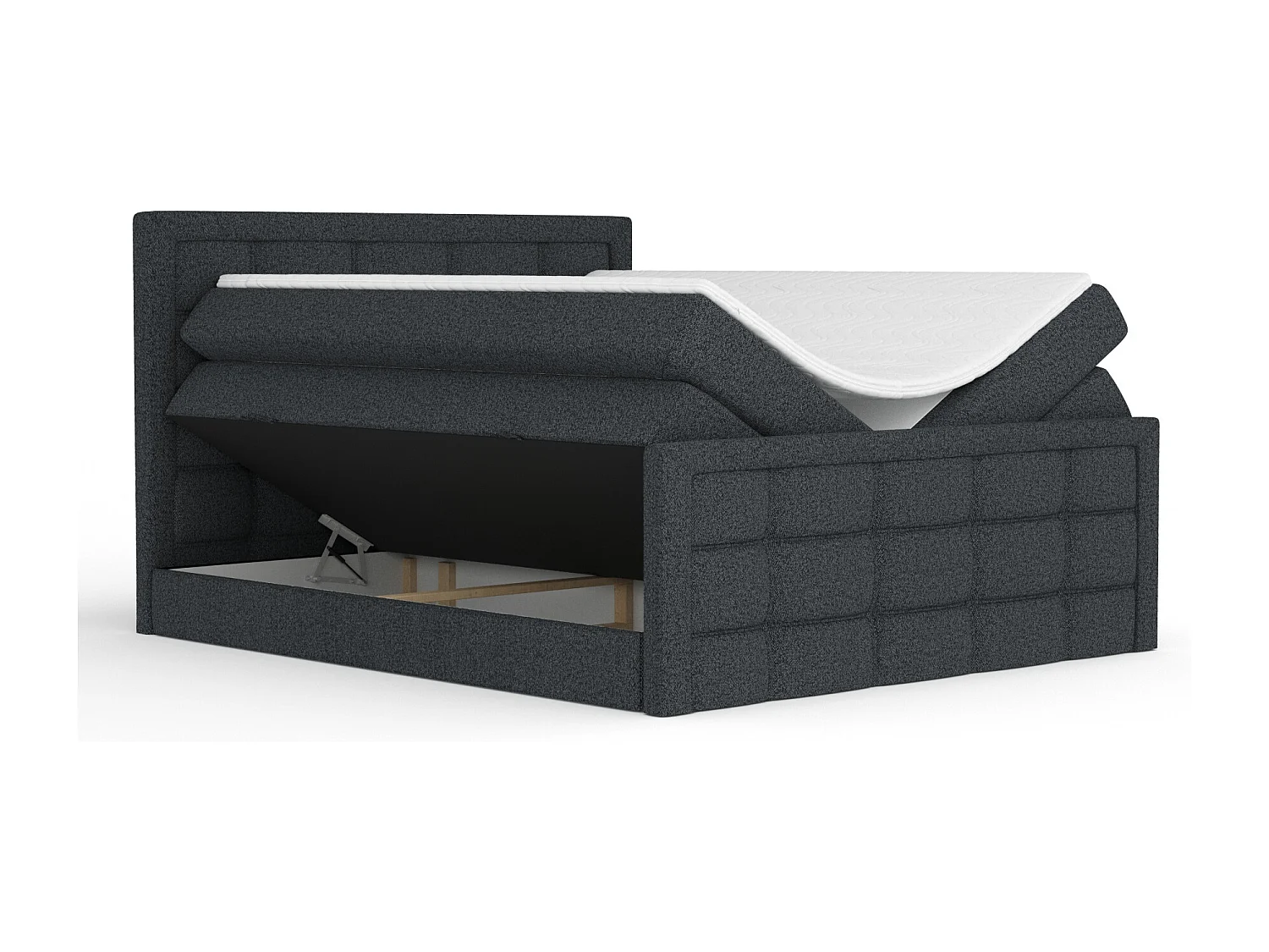 Lit boxspring en toile tissée Ambrosia - matelas - surmatelas - 180x200 cm - noir