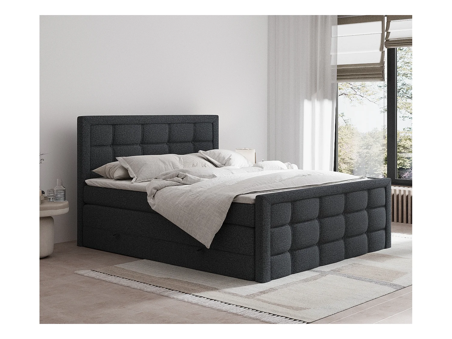 Lit boxspring en toile tissée Ambrosia - matelas - surmatelas - 180x200 cm - noir