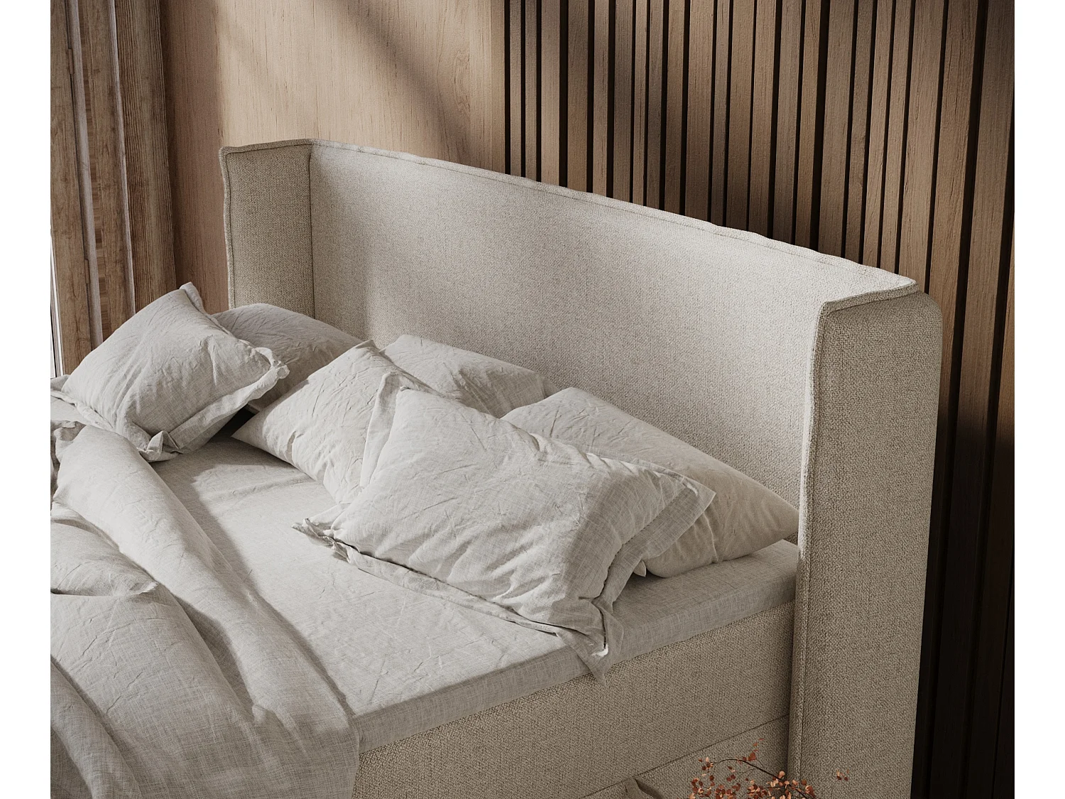 Lit boxspring en toile tissée Segni - matelas - surmatelas - 200x200 cm - beige