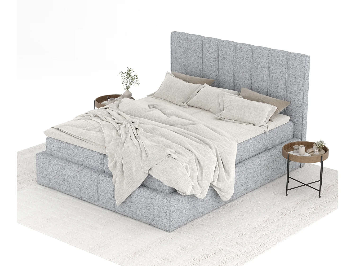 Lit boxspring en toile tissée Moretti - matelas - surmatelas - 160x200 cm - gris
