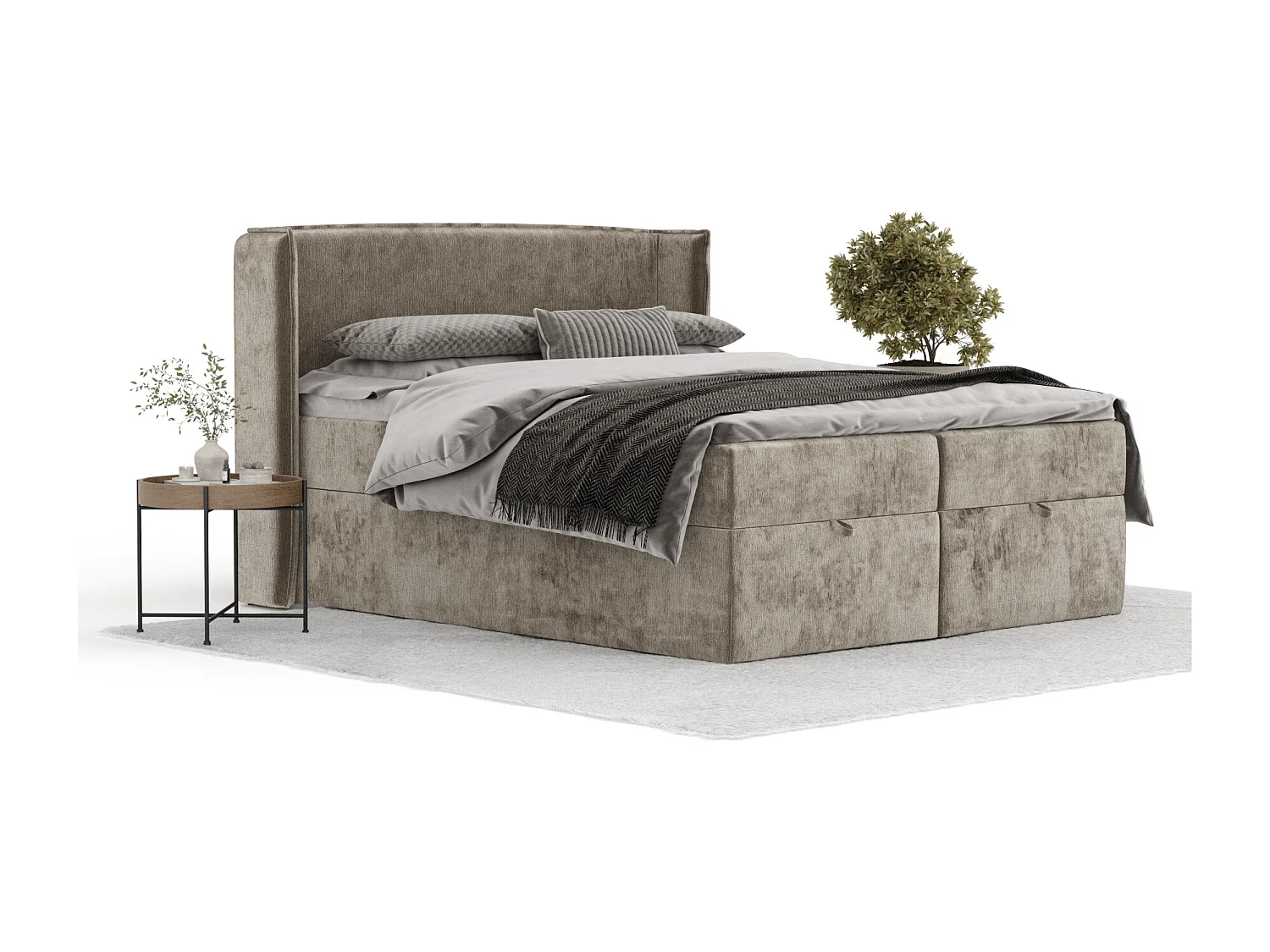 Lit boxspring en tissu chenille Passion - matelas - surmatelas - 200x200 cm - beige