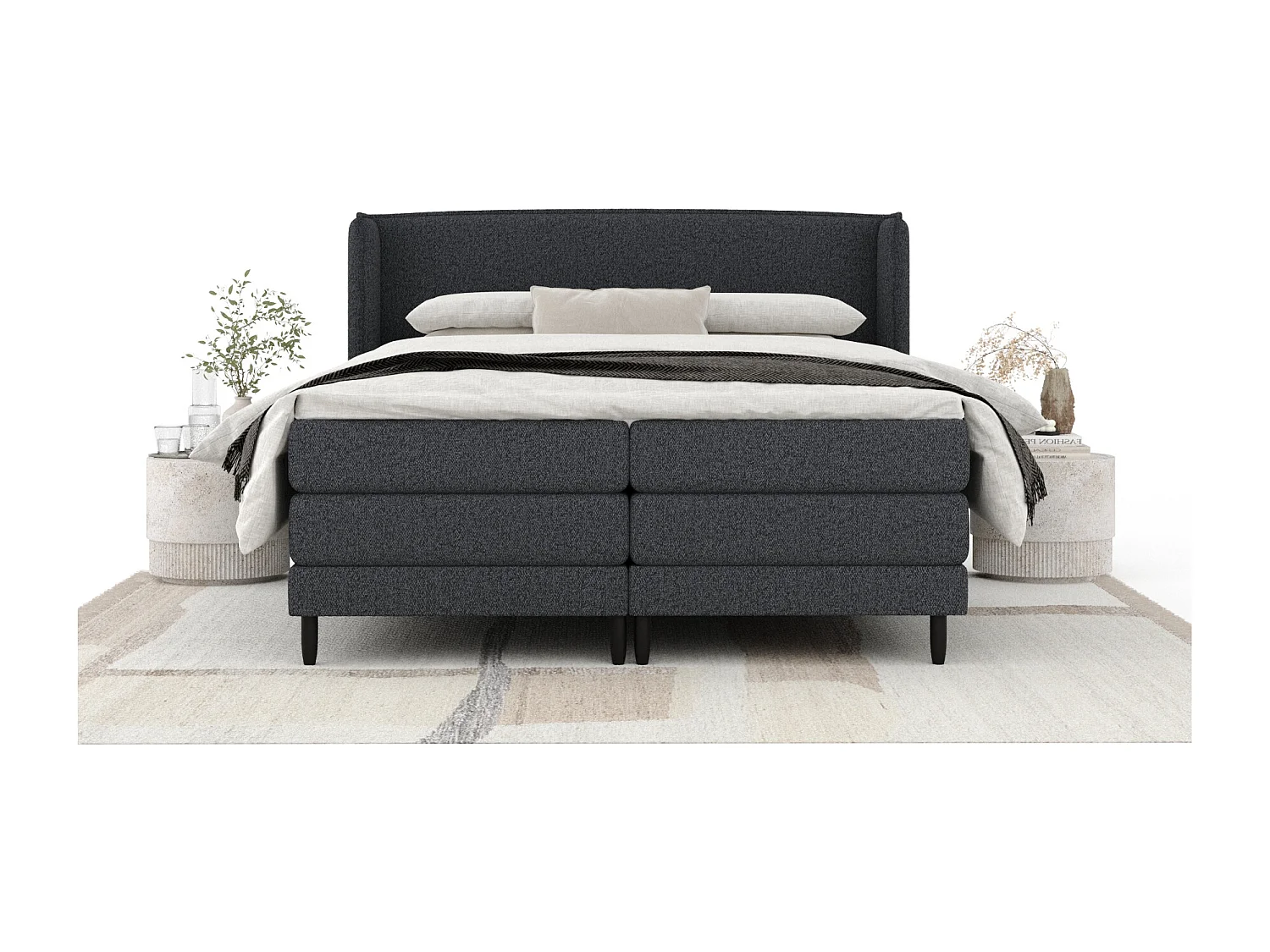 Boxspringbett aus Webstoff Carizzo - Matratze - Toppermatratze - 200x200 cm - schwarz
