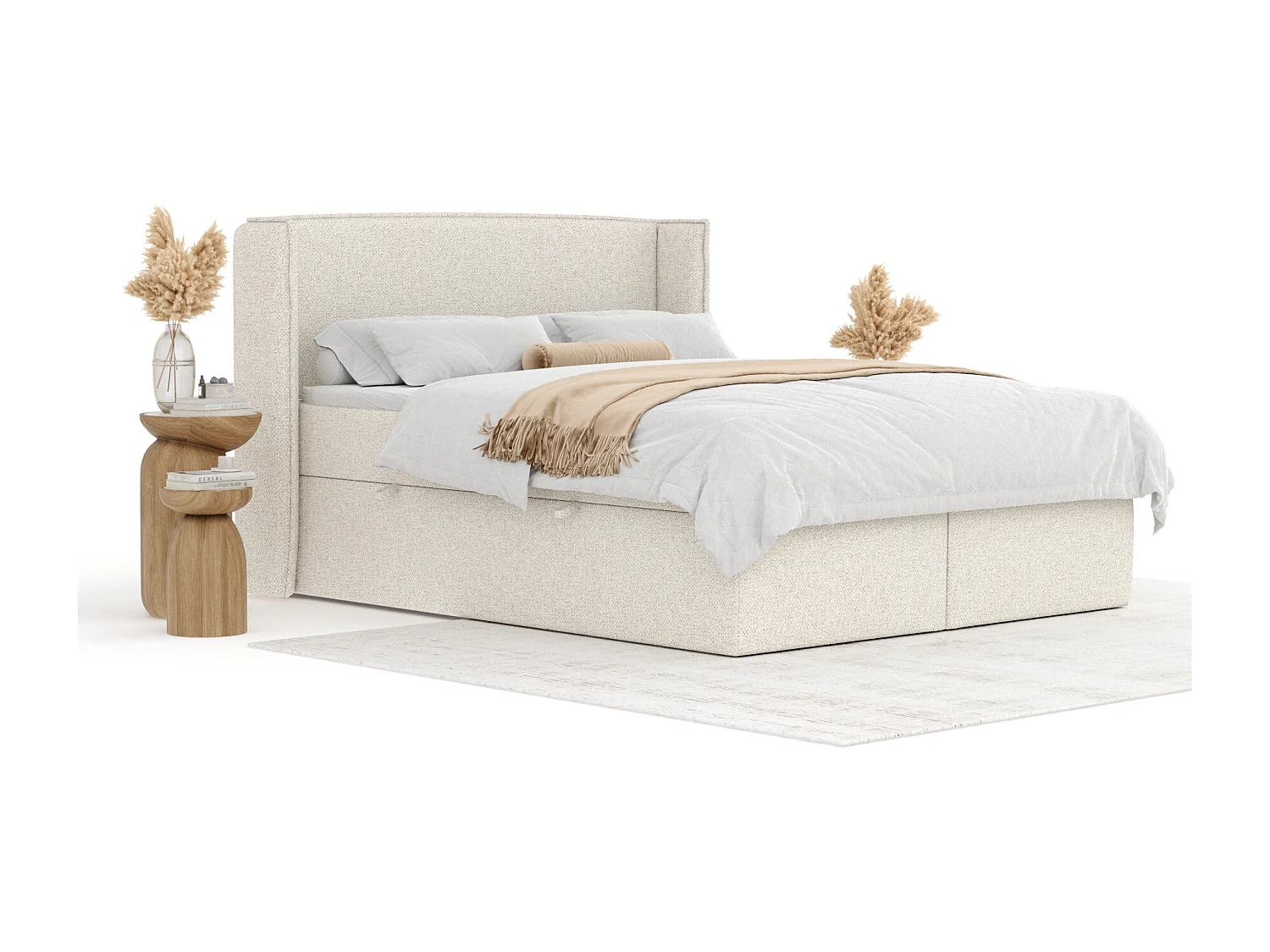Boxspringbett aus Boucle-Stoff Skyline - Matratze - Toppermatratze - 200x200 cm - creme