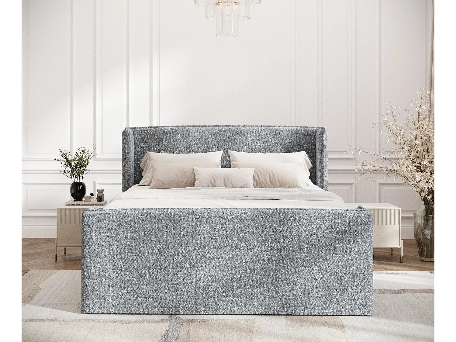 Lit boxspring en tissu bouclette Freeland - matelas - surmatelas - 180x200 cm - gris