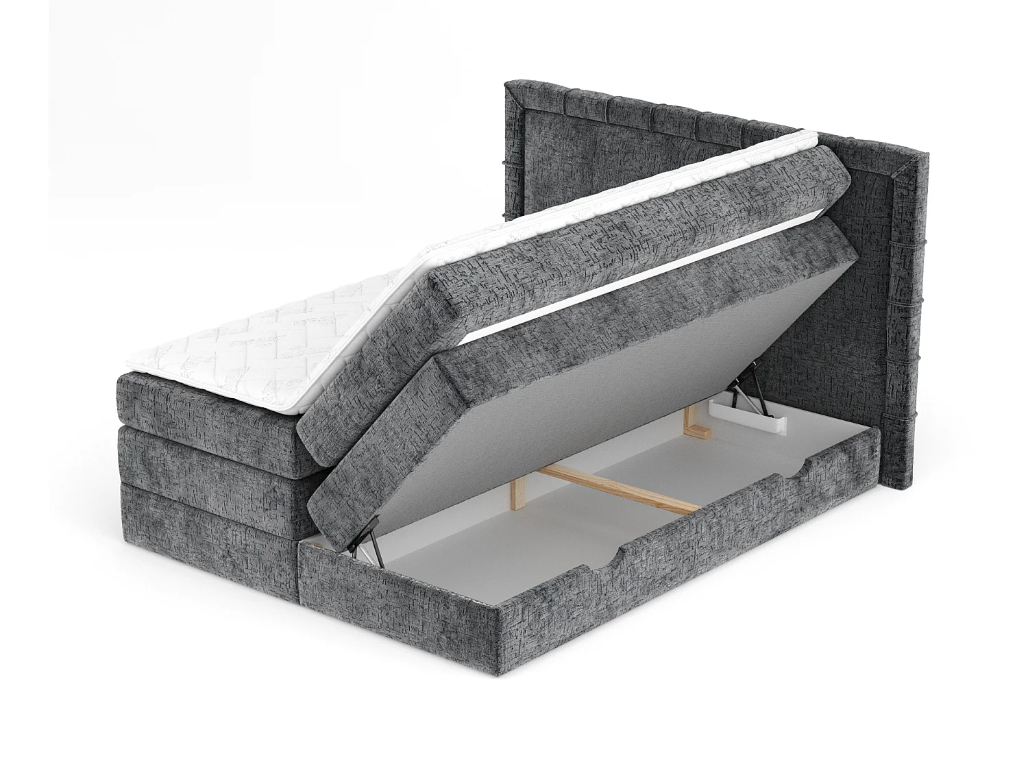 Boxspringbett aus Chenille-Stoff Rosabel - Matratze - Toppermatratze - 140x200 cm - anthrazit