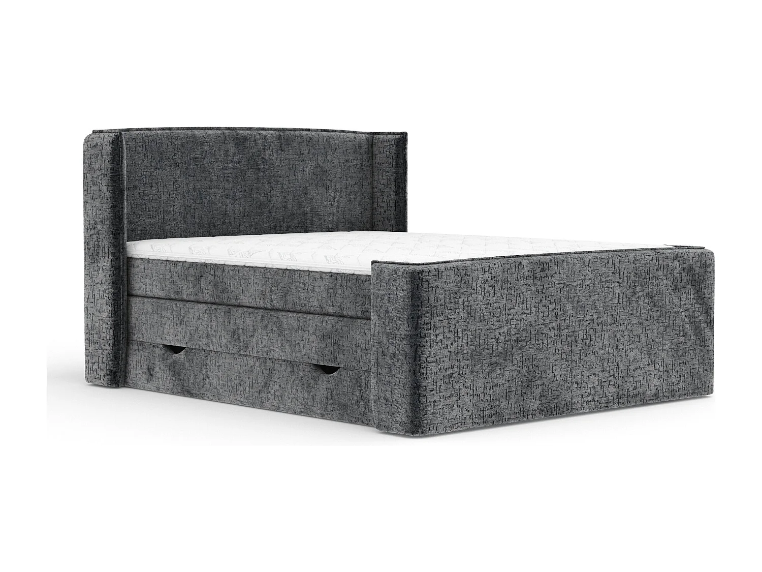 Lit boxspring en tissu chenille Freeland - matelas - surmatelas - 140x200 cm - anthracite