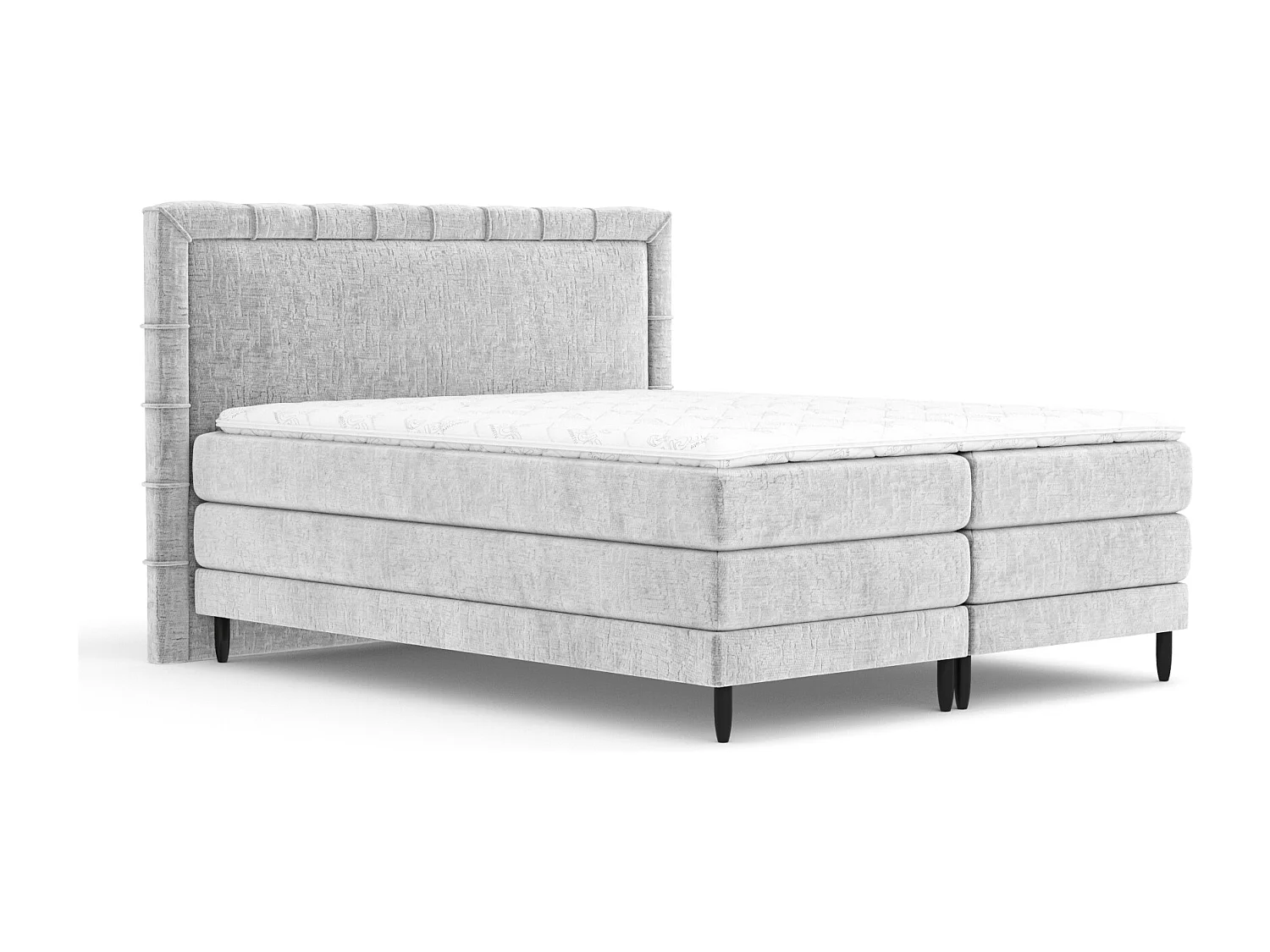 Boxspringbett aus Chenille-Stoff Rimini - materac - topper - 160x200 cm - hellgrau