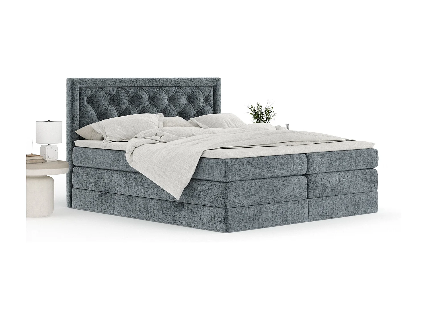 Boxspringbett aus Chenille-Stoff Aurelia - Matratze - Toppermatratze - 160x200 cm - grau