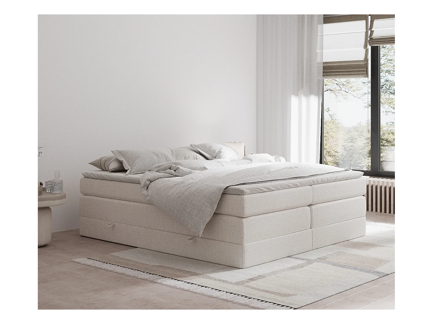 Lit boxspring en toile tissée Juniper - matelas - surmatelas - 140x200 cm - beige