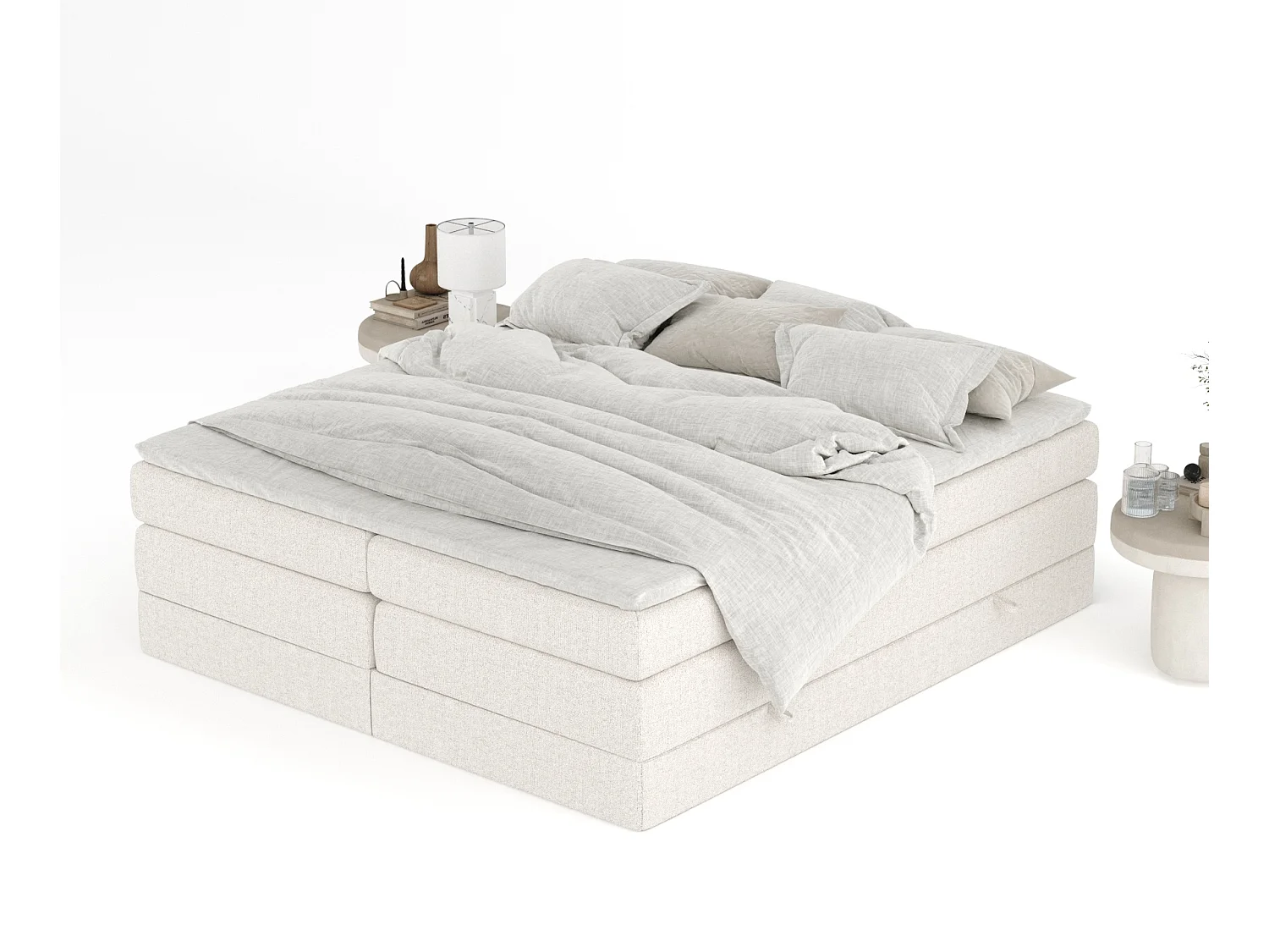 Lit boxspring en toile tissée Juniper - matelas - surmatelas - 140x200 cm - beige