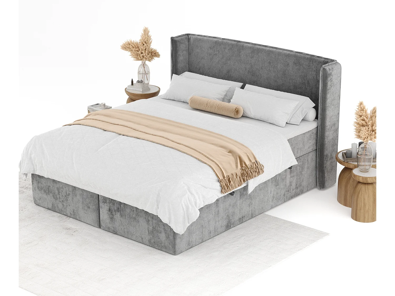 Boxspringbett aus Chenille-Stoff Skyline - Matratze - Toppermatratze - 160x200 cm - grau