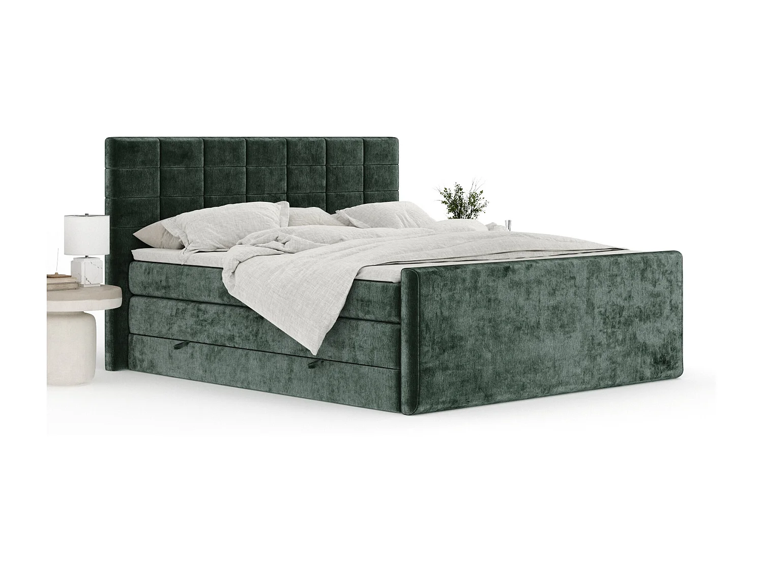 Boxspringbett aus Chenille-Stoff Ava - Matratze - Toppermatratze - 140x200 cm - grün