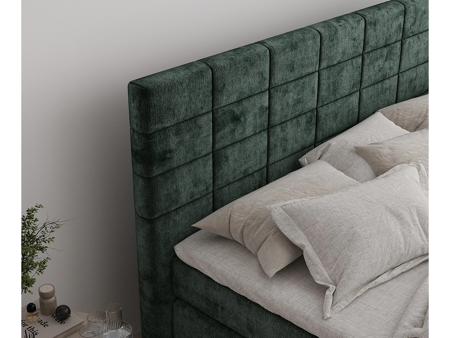 Boxspringbett aus Chenille-Stoff Ava - Matratze - Toppermatratze - 140x200 cm - grün