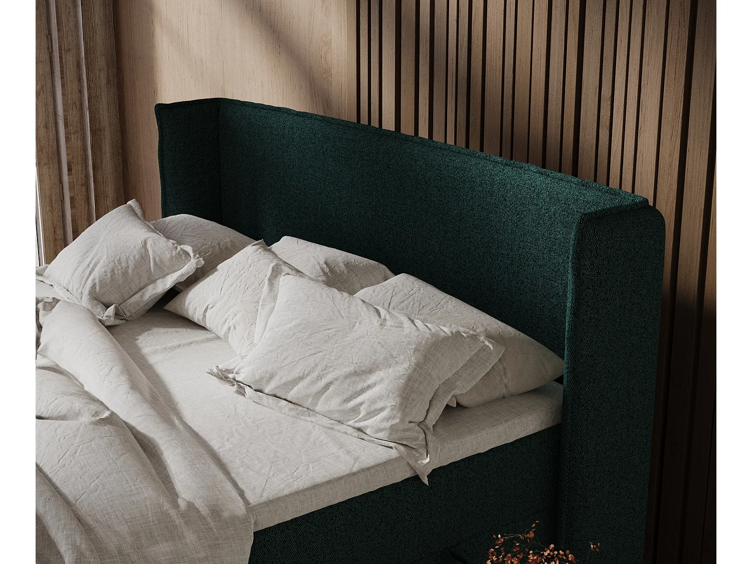 Lit boxspring en toile tissée Segni - matelas - surmatelas - 200x200 cm - vert