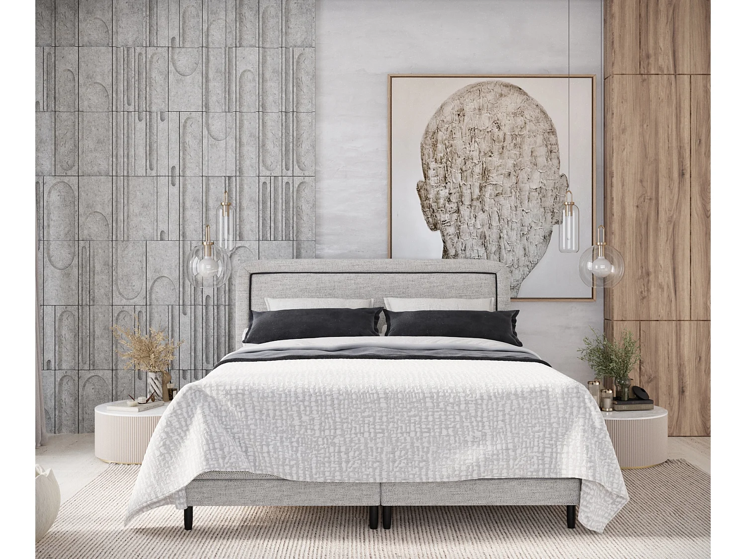 Boxspringbett aus Webstoff Dove - Matratze - Toppermatratze - 200x200 cm - hellgrau