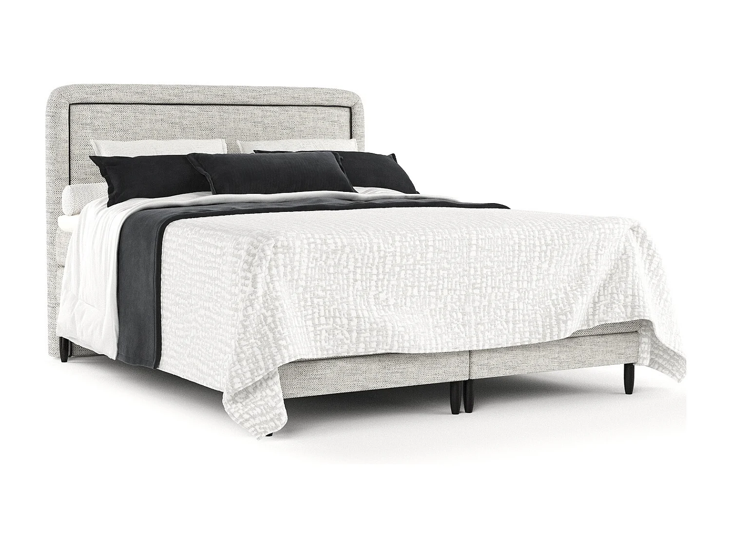 Łóżko boxspring w tkaninie plecionej Dove - materac - topper - 200x200 cm - jasnoszary