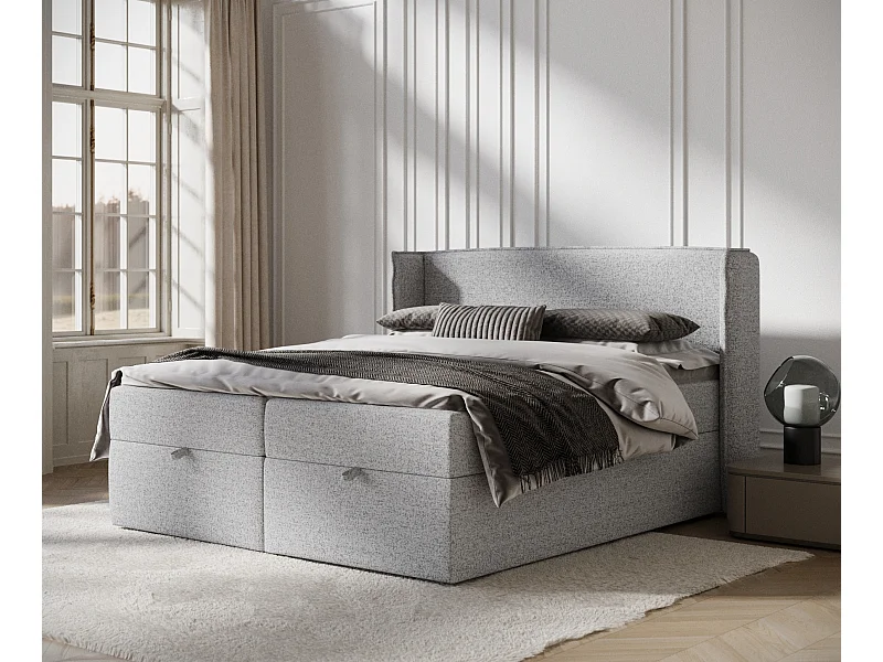 Lit boxspring en toile tissée Passion - matelas - surmatelas - 200x200 cm - gris