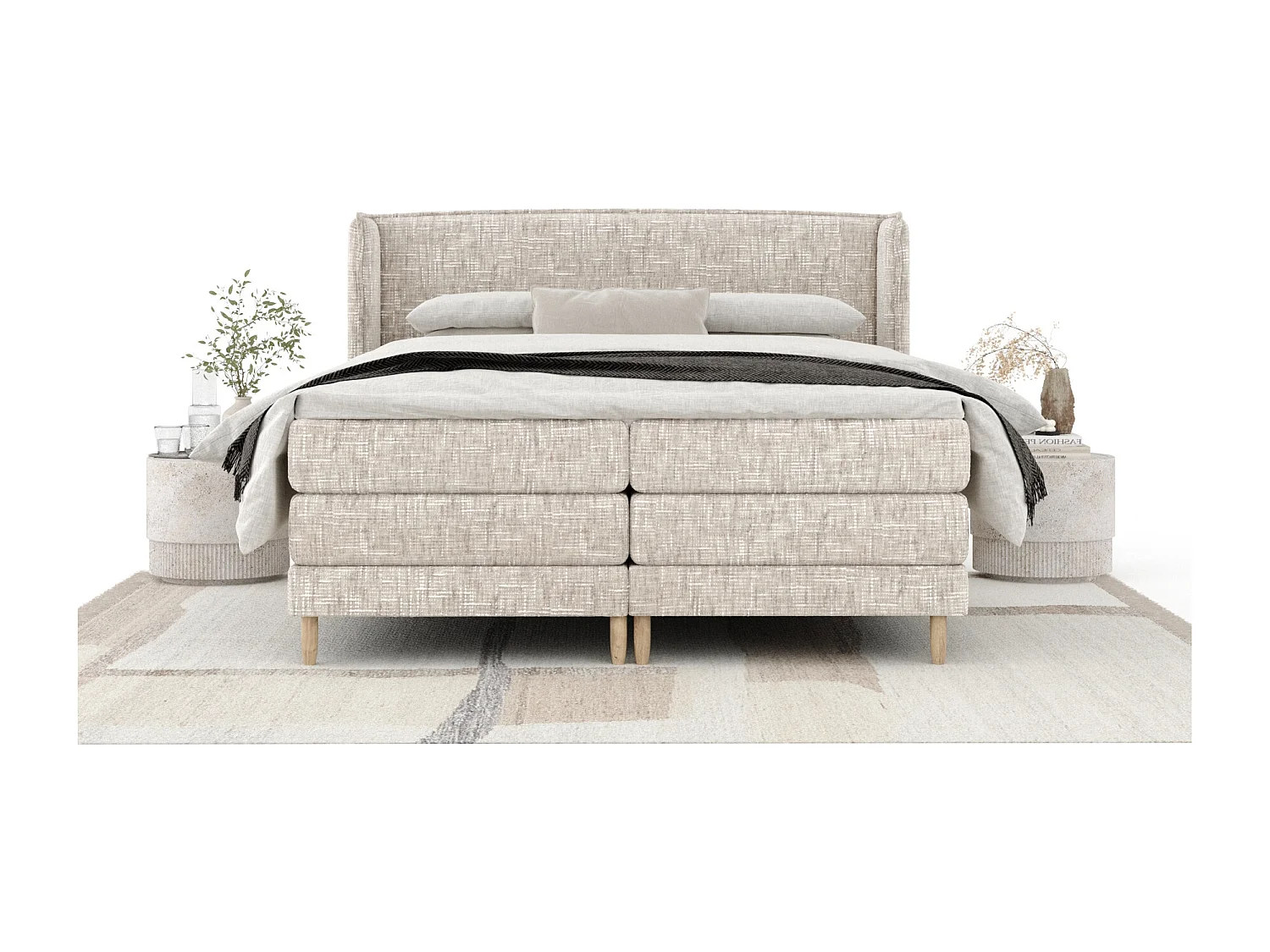 Boxspringbett aus Webstoff Carizzo - Matratze - Toppermatratze - 200x200 cm - creme