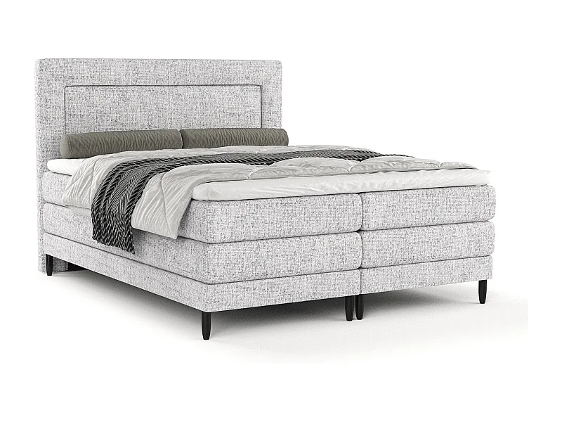 Łóżko boxspring w tkaninie plecionej Madame - materac - topper - 160x200 cm - jasnoszary