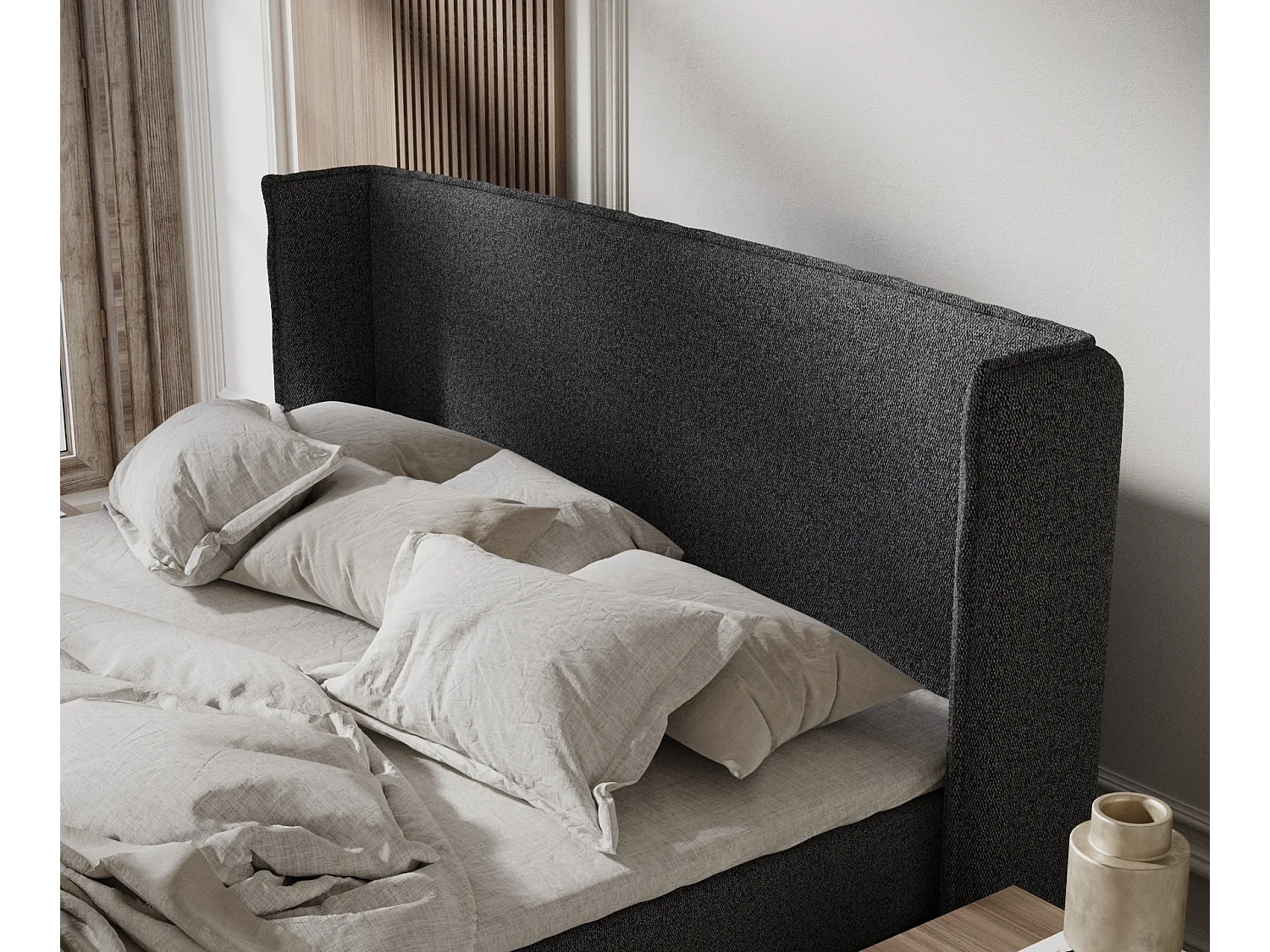 Lit boxspring en toile tissée Ardis - matelas - surmatelas - 180x200 cm - noir